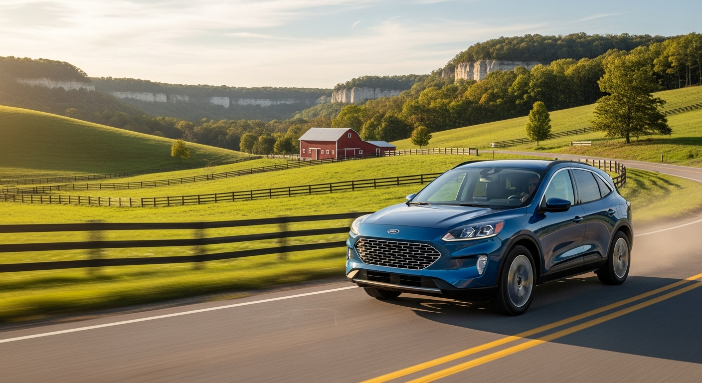 2026 Ford Escape compact SUV driving on a Midwest road near Galena, IL