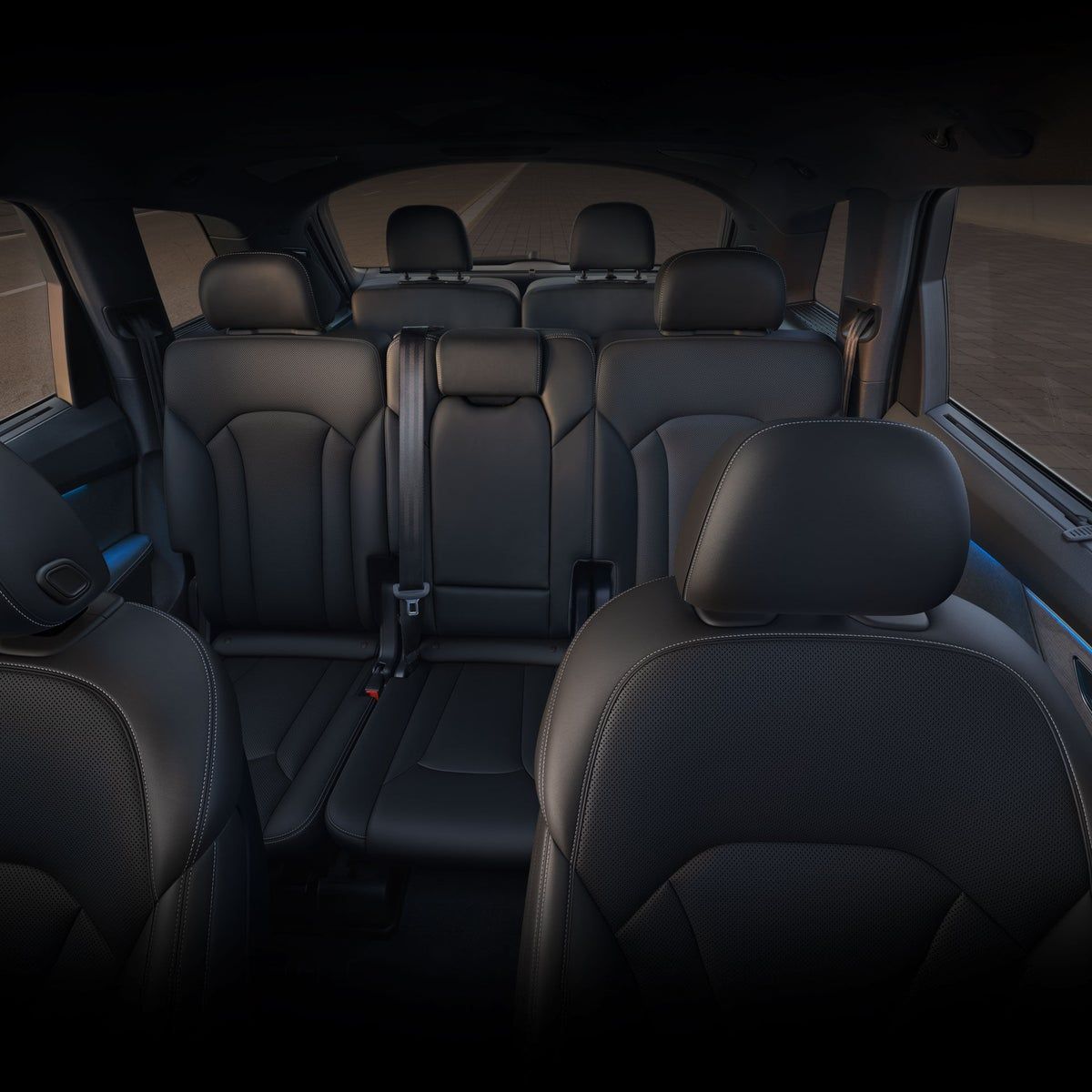 2026 Audi Q7 interior showing all three rows of seats