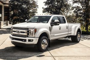 2018 Ford F-450 Super Duty Limited 4x4 model with white exterior paint and dual rear wheels