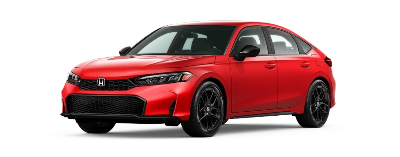 Red 2025 Honda Civic Sport Hatchback angled left