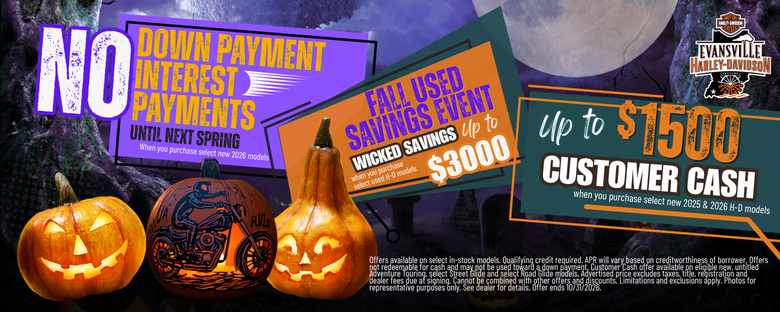 Halloween-themed image promoting motorcycle offers