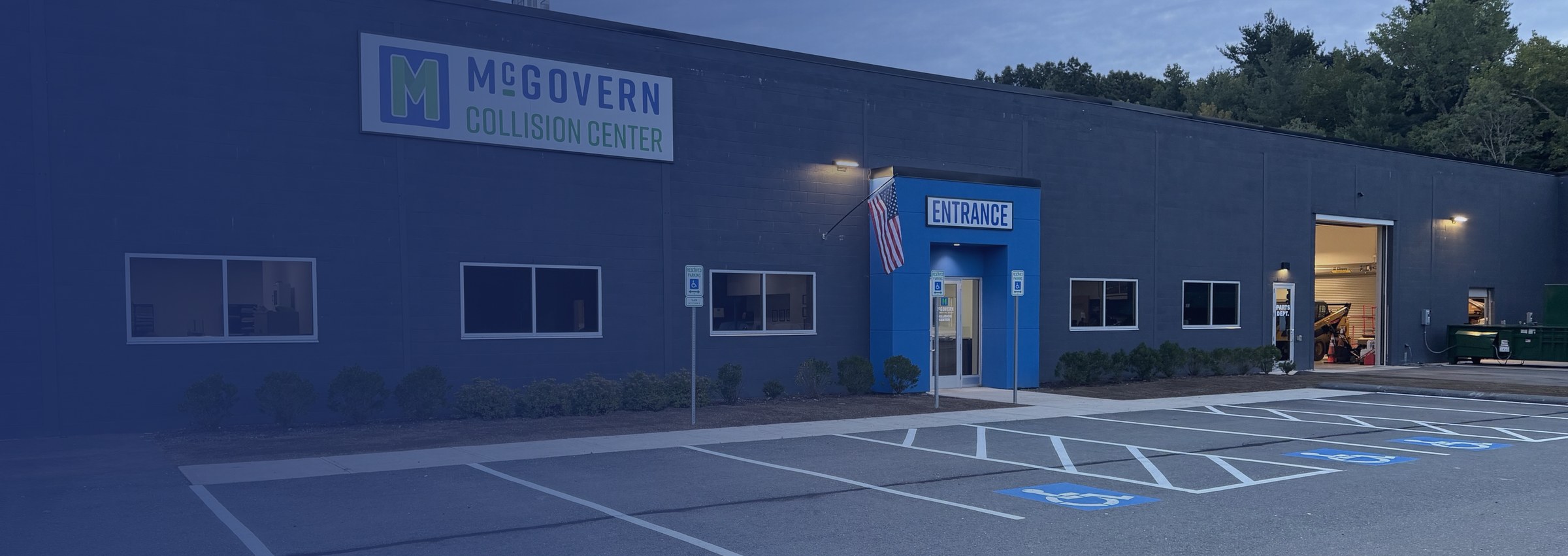 McGovern Collision Center building and entrance at 420-2 Boston Turnpike in Shrewsbury, MA