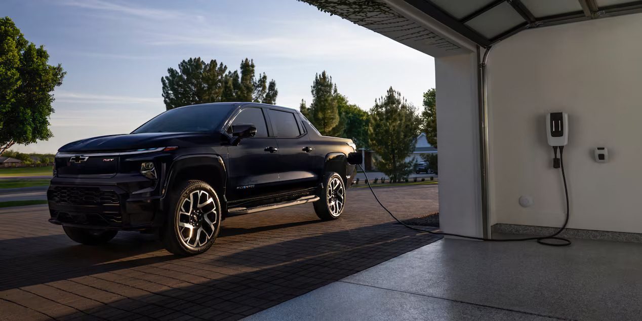 A Chevrolet Silverado EV charging.