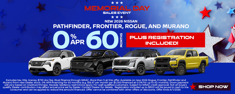 New 2026 Nissan Pathfinder, Frontier, Rogue, and Murano:0% APR for 60 Months