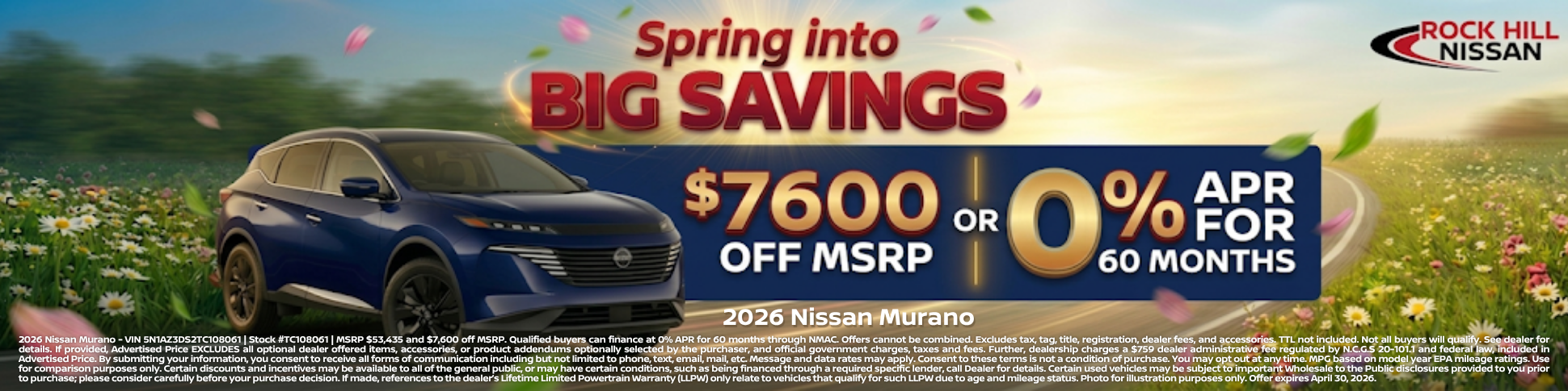 Rock Hill Nissan April Incentive