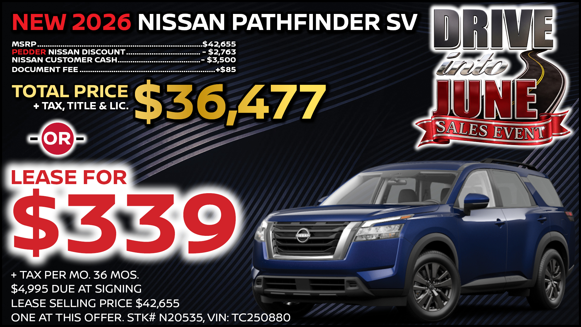 2026 Nissan Pathfinder SV Lease Special