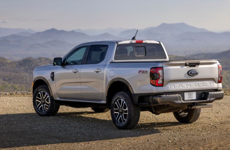 Silver 2024 Ford Ranger Rear Exterior on Mountain Trail