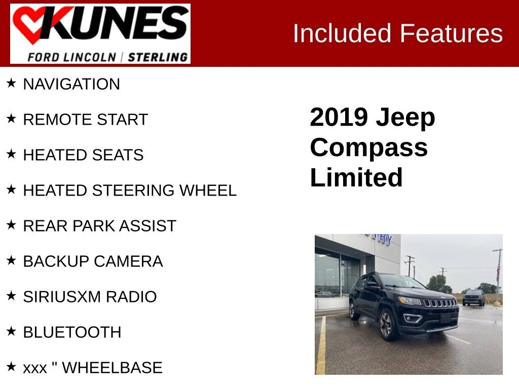 Used 2019 Jeep Compass Limited with VIN 3C4NJDCB2KT619471 for sale in Sterling, IL