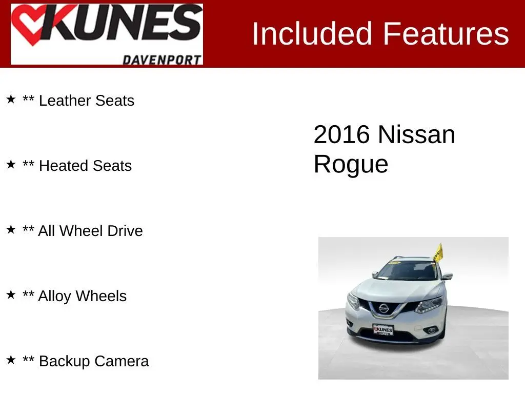 Used 2016 Nissan Rogue SL with VIN 5N1AT2MV9GC894808 for sale in Davenport, IA