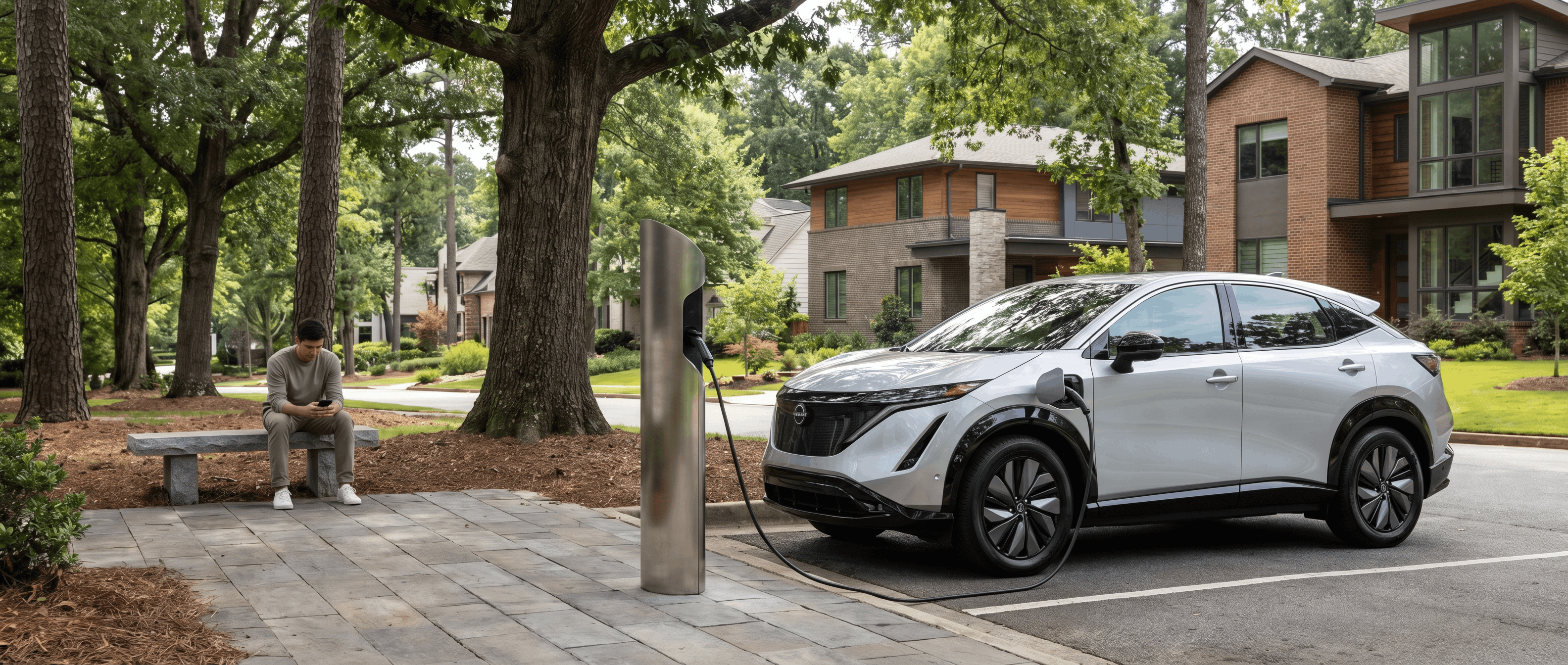 Nissan Ariya charging at public station in Roswell GA metro Atlanta area