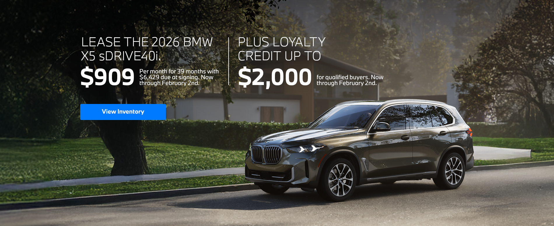 2026 X5 lease starting at $909 per month for 39 months