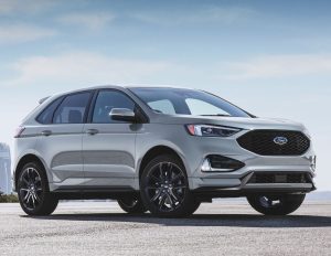 side view of a silver 2021 Ford Edge ST-Line