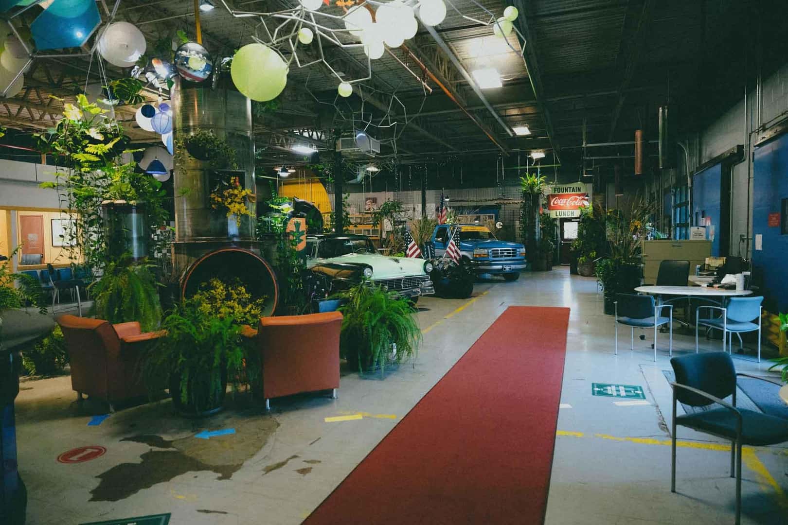 Interior and front of building at Masano Auto Park new and used car dealership in Reading, PA