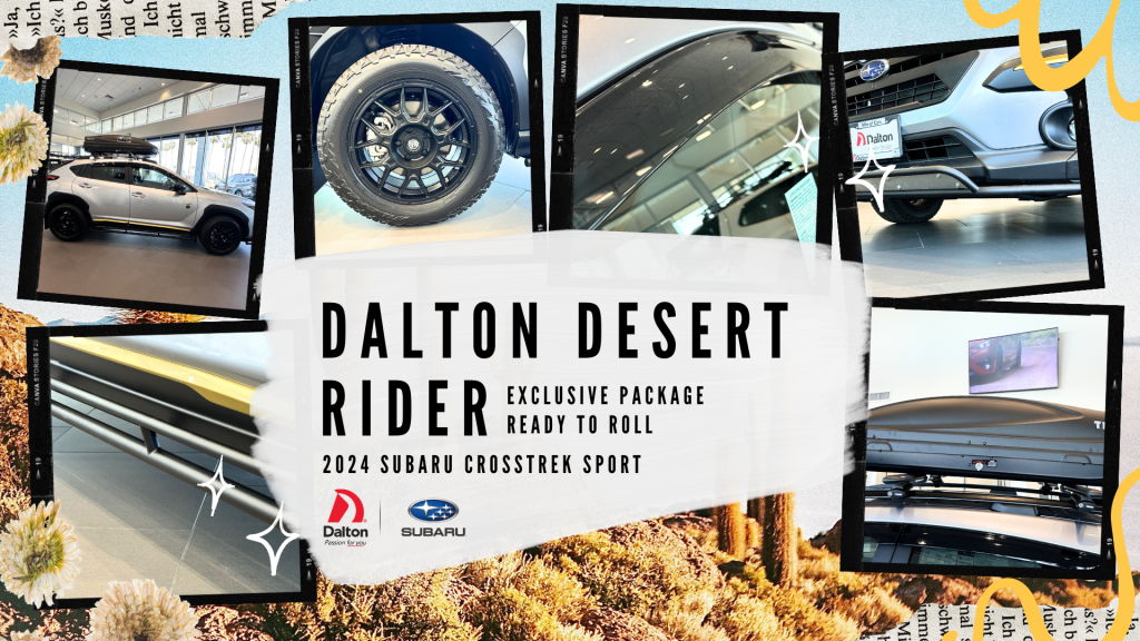 Dalton Desert Rider package for the 2024 Subaru Crosstrek Sport, shown in a collage of wheel, tire and accessory details