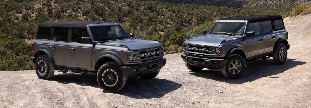 Two Gray 2025 Ford Bronco Models on the Trail and One with Matte Clear Film