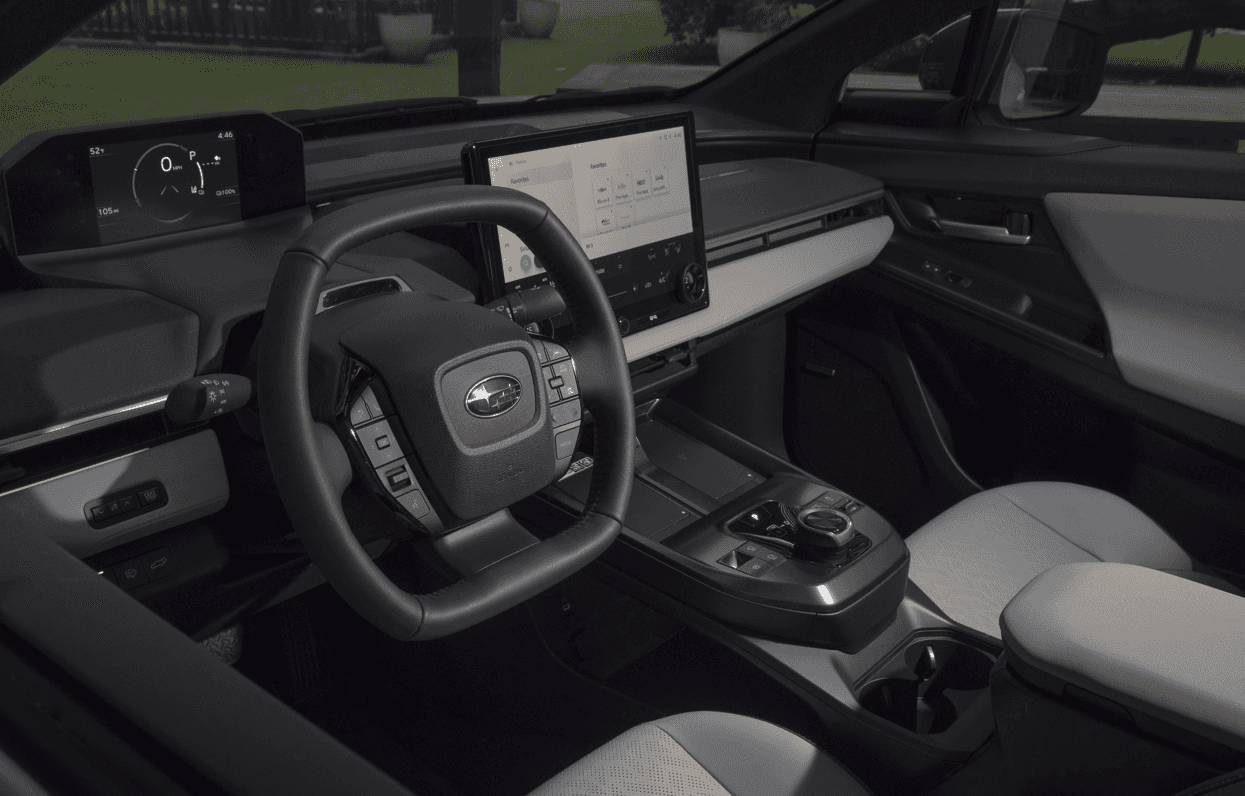 2026 Subaru Solterra interior with digital gauge display and center touchscreen
