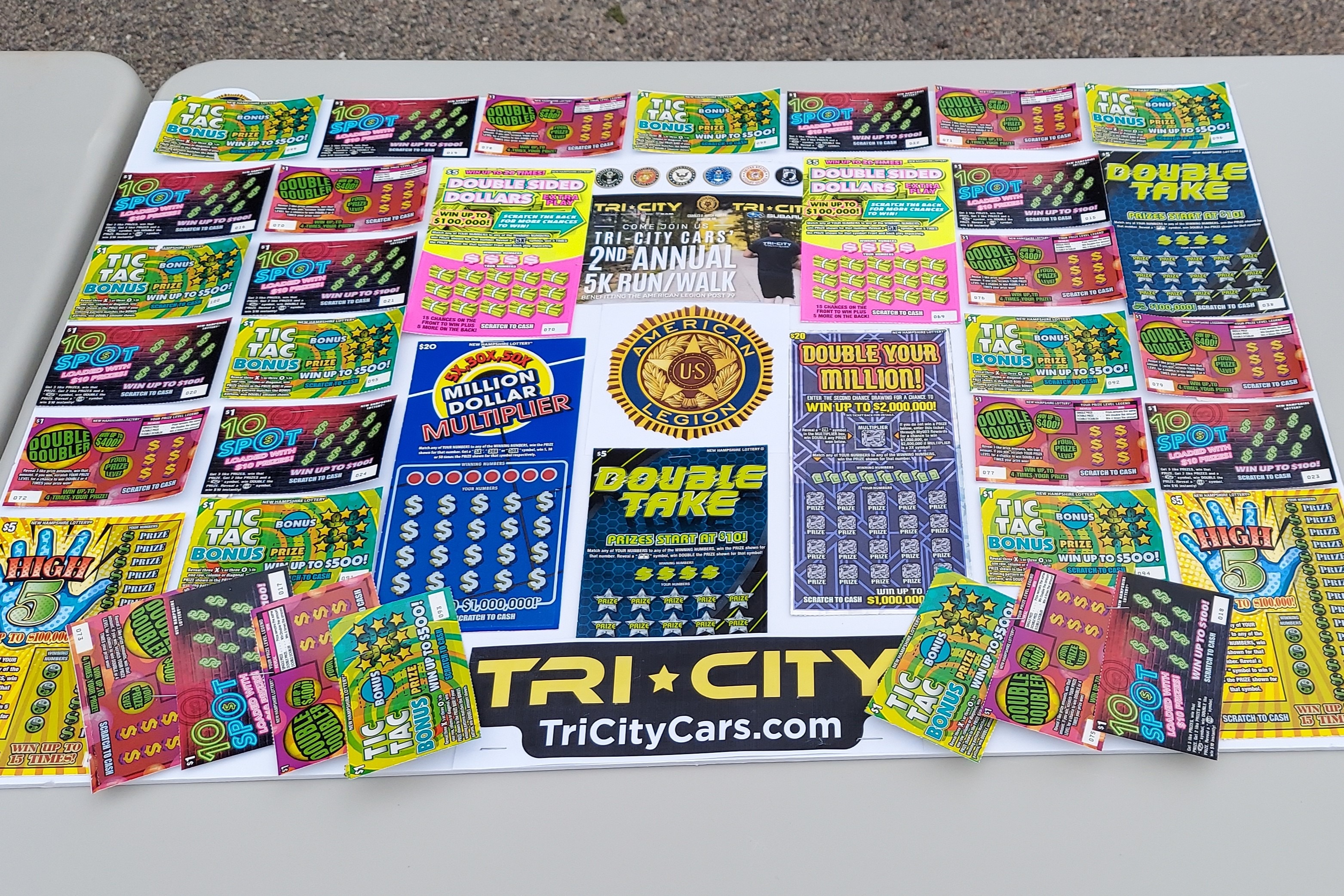 Board of lottery scratch tickets