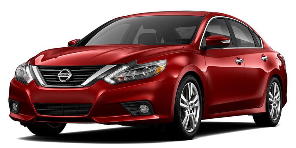 2017 Nissan Altima sedan in Cayenne Red, front three-quarter view