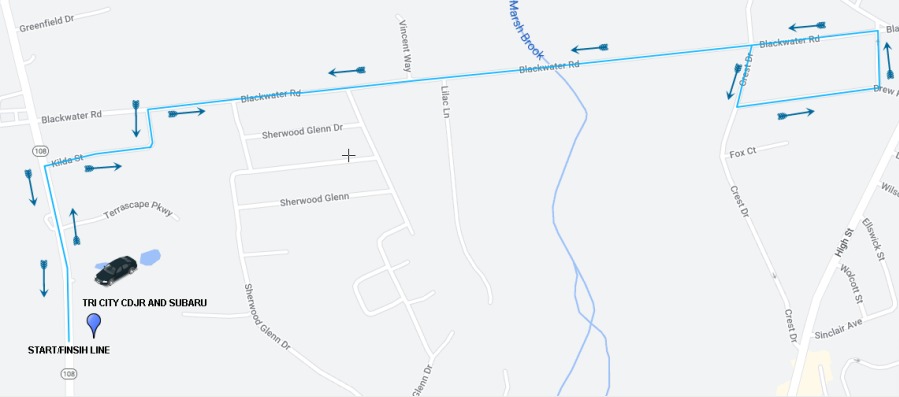 Tri-City 5K course map along Route 108 in Somersworth