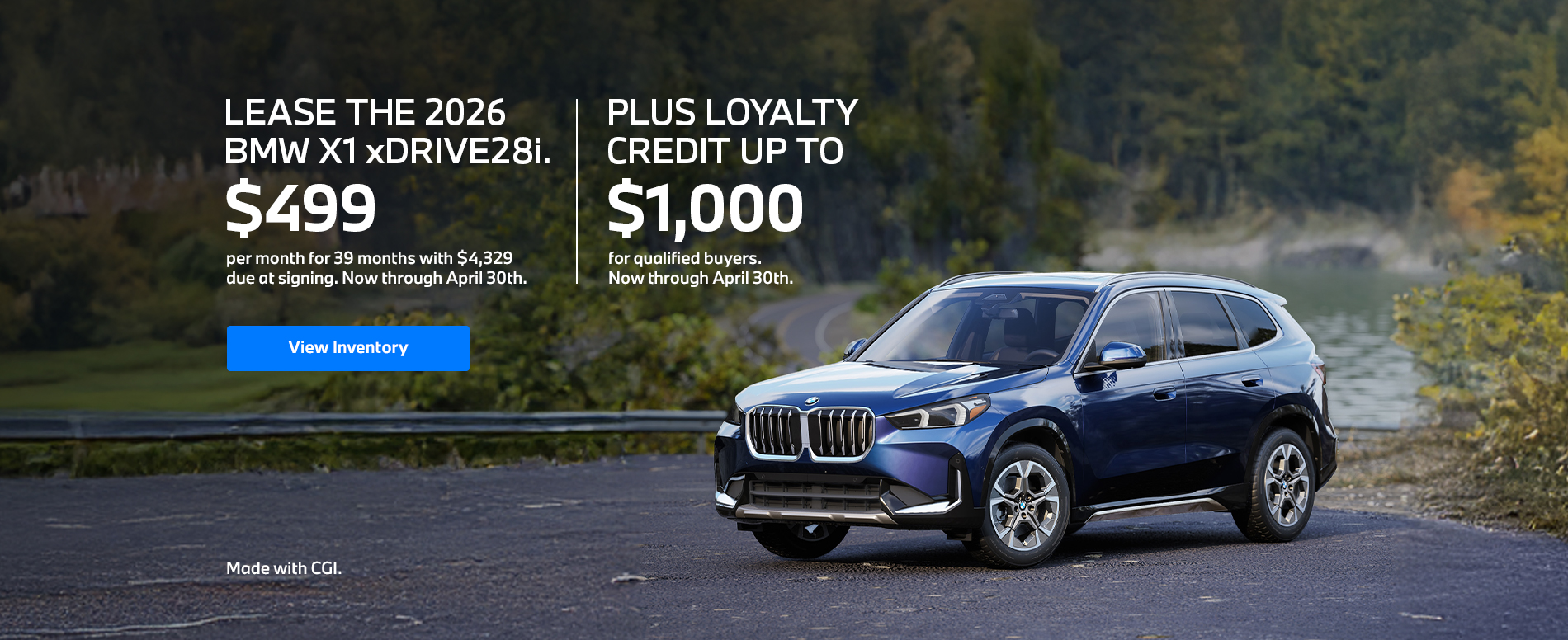 2026 X1 lease starting at $499 per month for 39 months