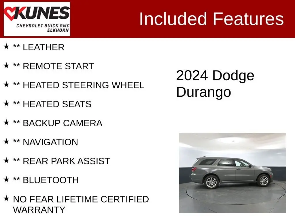 Used 2024 Dodge Durango GT with VIN 1C4RDJDG1RC152678 for sale in Elkhorn, WI