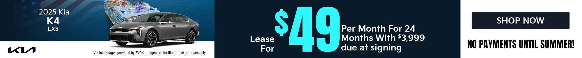 2025 Kia K4 LXS   Lease for $49 per month for 24 months with 5,999 due at signing