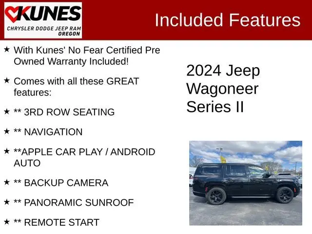 Used 2024 Jeep Wagoneer Series II with VIN 1C4SJVBP5RS113182 for sale in Oregon, IL
