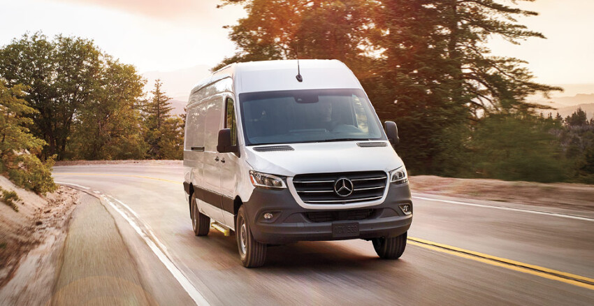 2020 Mercedes-Benz Sprinter Cargo Van side driving on road