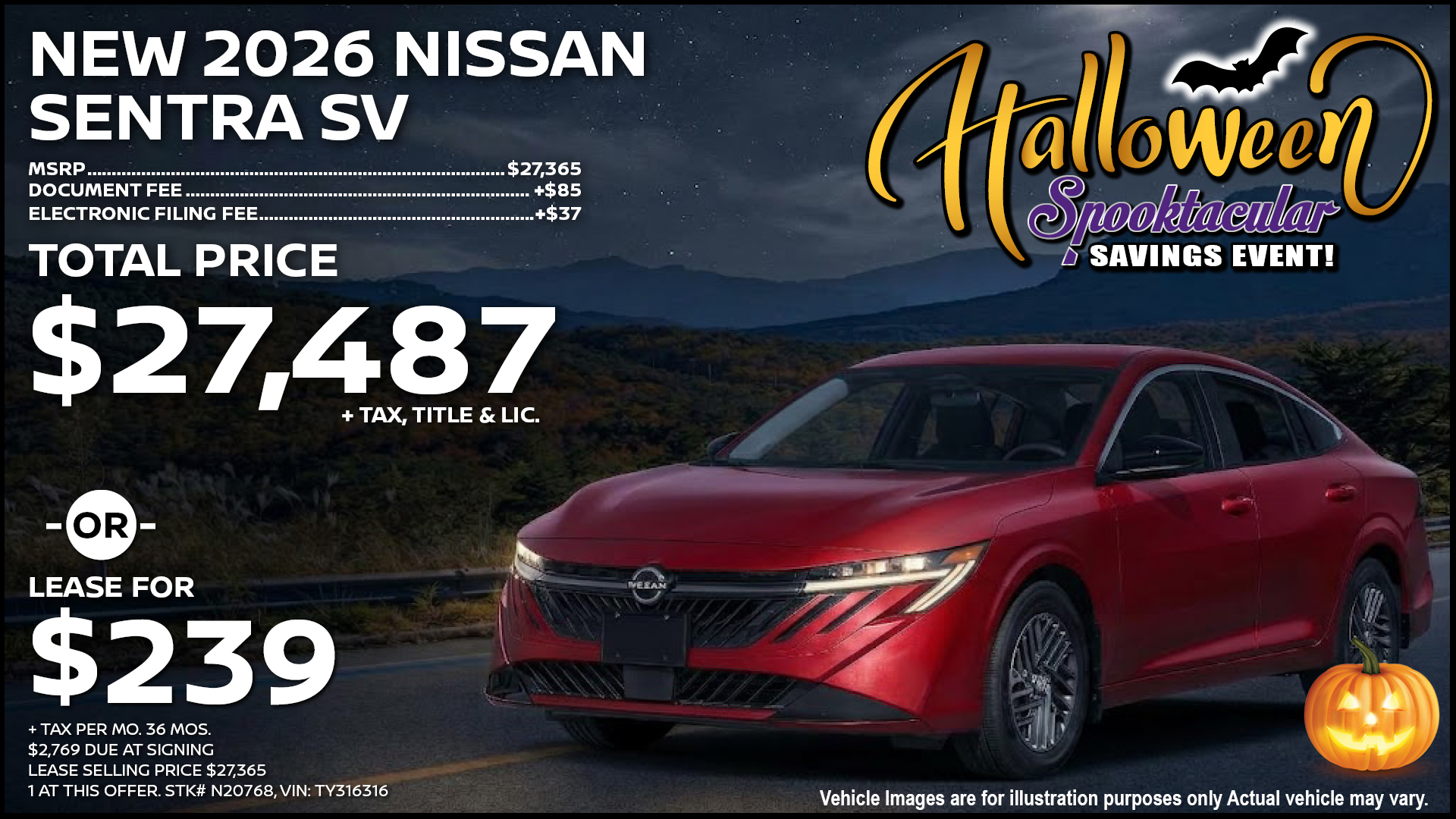 2026 Nissan Sentra SV Lease Special