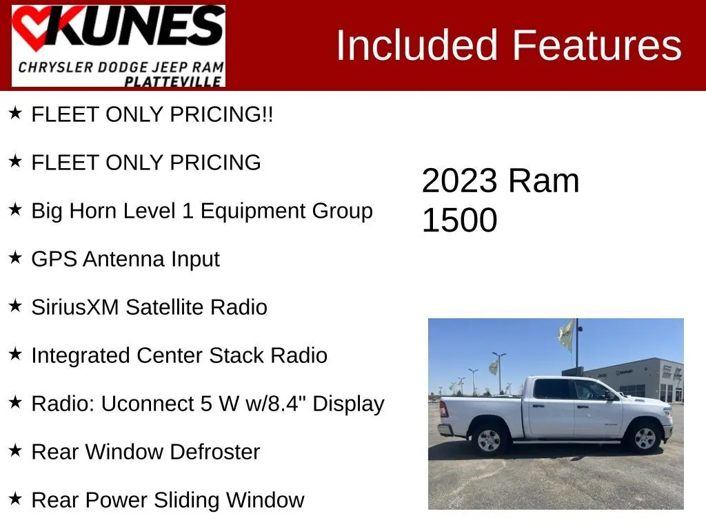Used 2023 RAM Ram 1500 Pickup Big Horn/Lone Star with VIN 1C6SRFFT9PN610163 for sale in Platteville, WI
