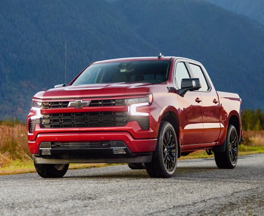 Red 2025 Chevy Silverado pickup truck.