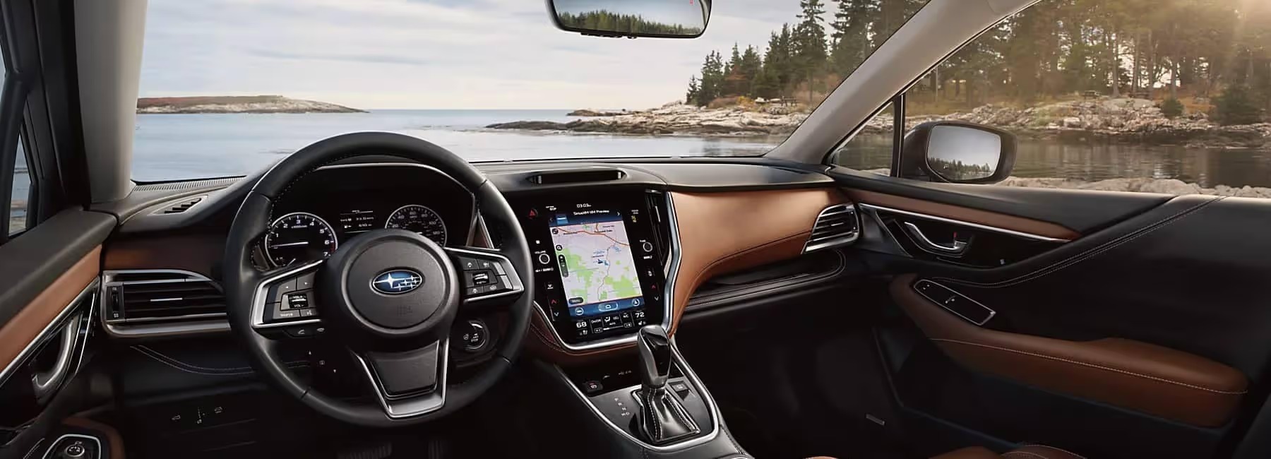 Subaru Outback dashboard overlooking a lake