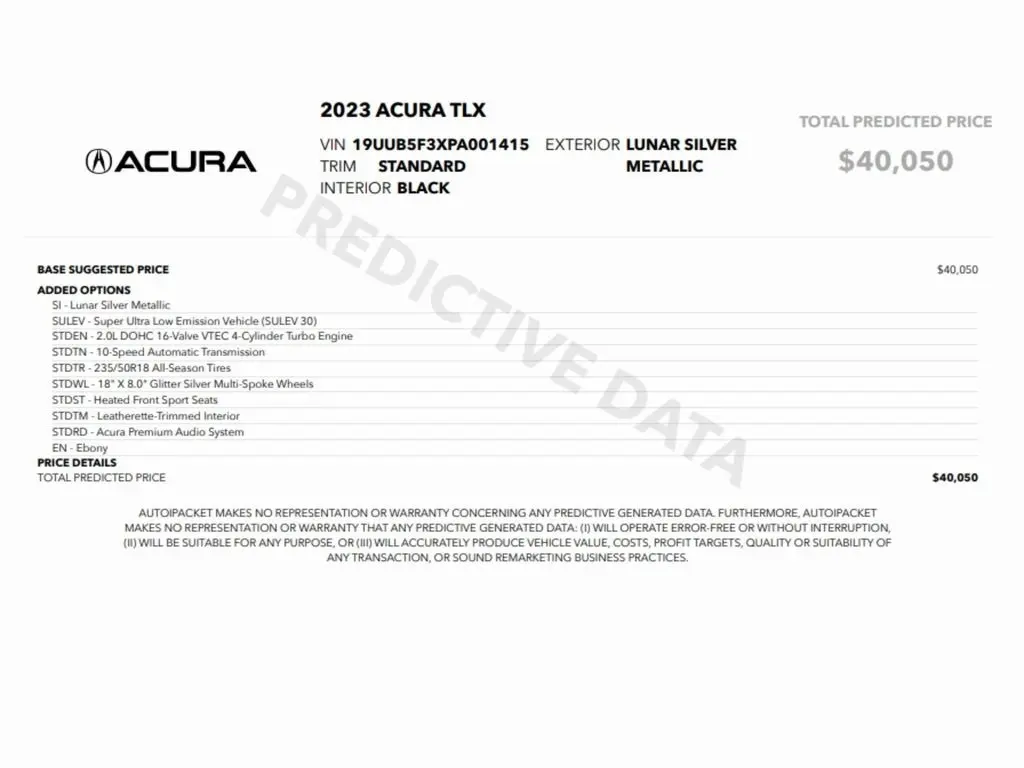 Used 2023 Acura TLX Base with VIN 19UUB5F3XPA001415 for sale in Trooper, PA
