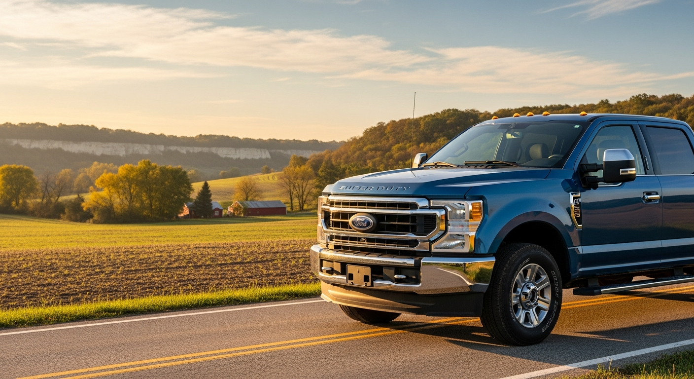 Ford Super Duty F-250 truck on rural road near Oregon, IL