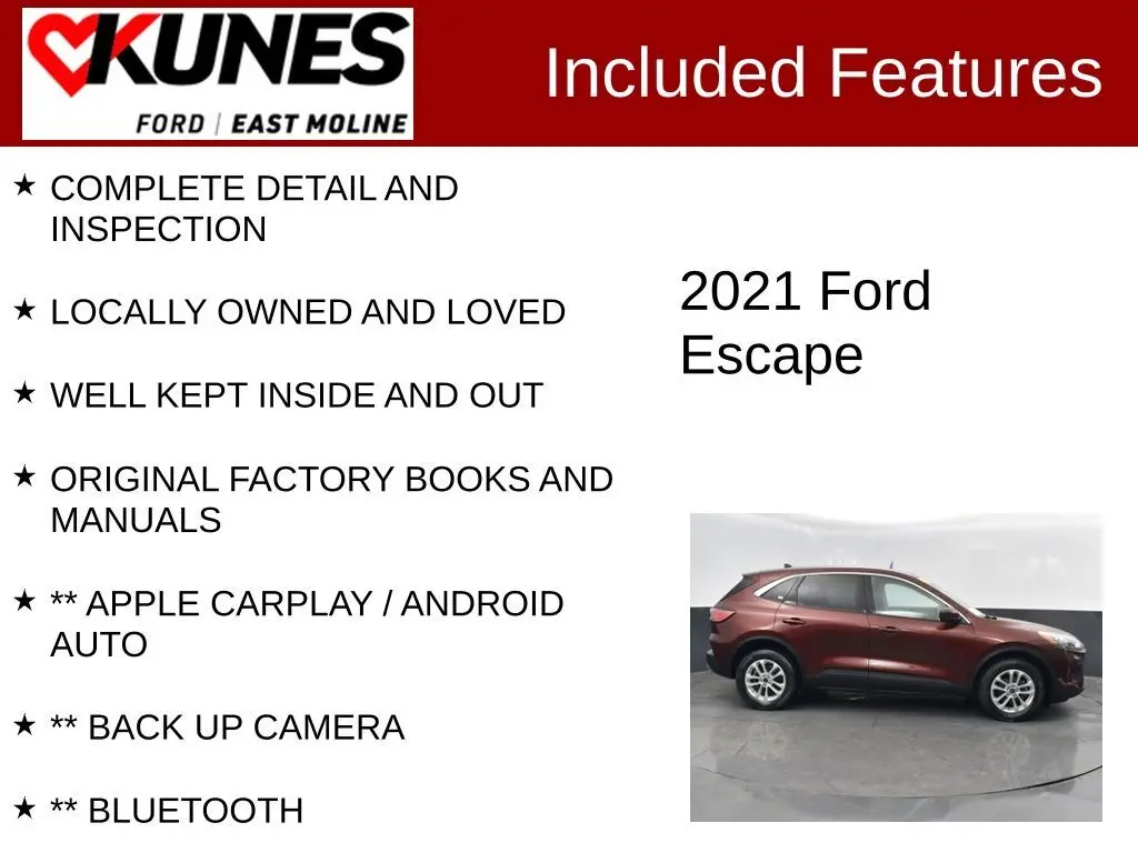 Used 2021 Ford Escape SE with VIN 1FMCU9BZ8MUA15227 for sale in East Moline, IL