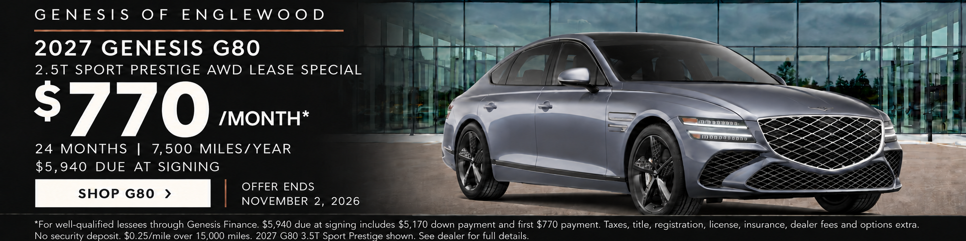 2027 Genesis G80 3.5T Sport Prestige shown.
