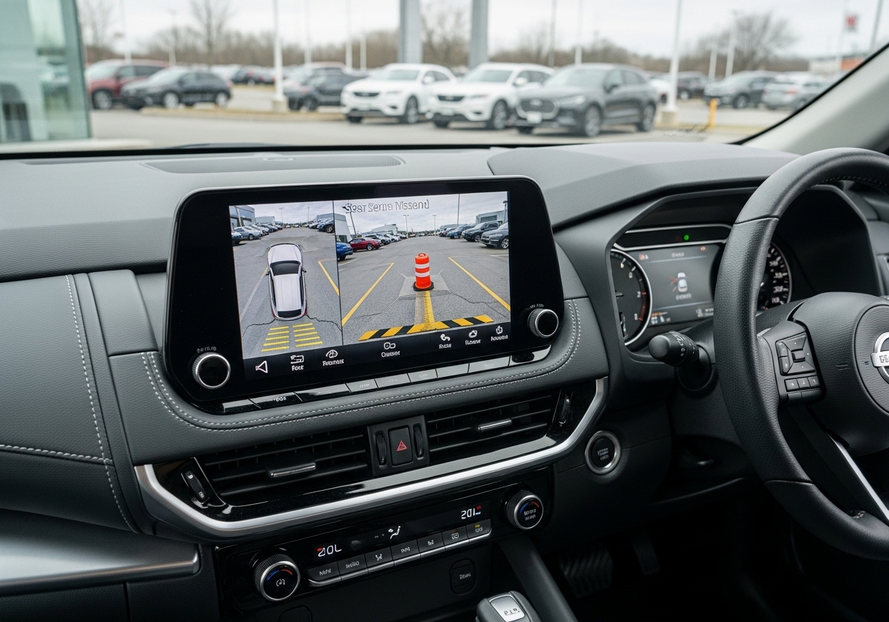 2026 Nissan Pathfinder demonstrating Invisible Hood View in a dealership parking lot