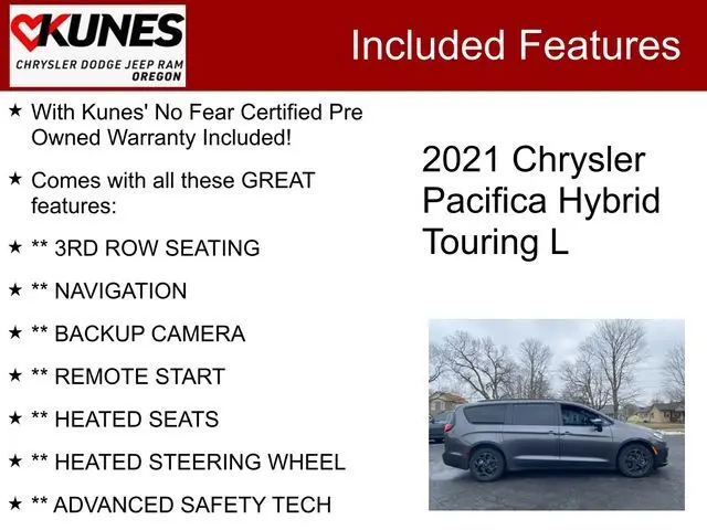 Used 2021 Chrysler Pacifica Hybrid Touring L with VIN 2C4RC1L70MR517517 for sale in Oregon, IL