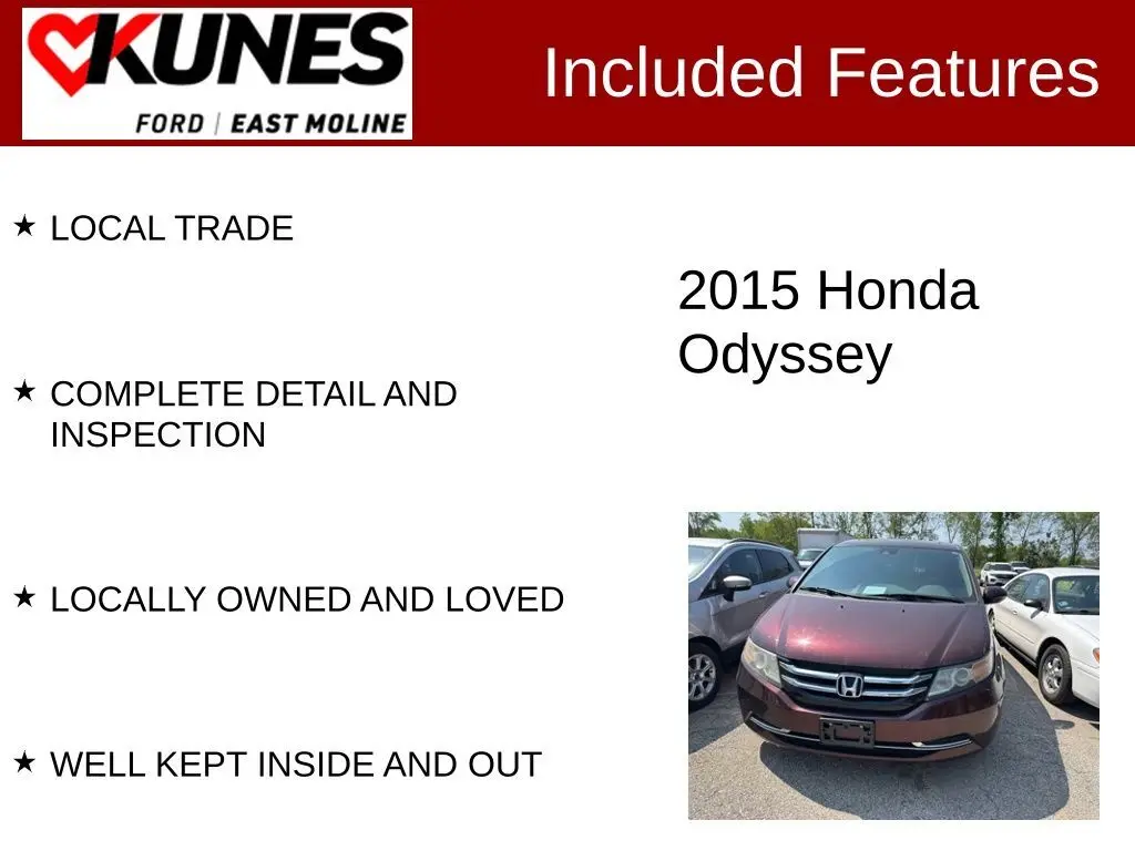 Used 2015 Honda Odyssey EX-L with VIN 5FNRL5H67FB097440 for sale in East Moline, IL