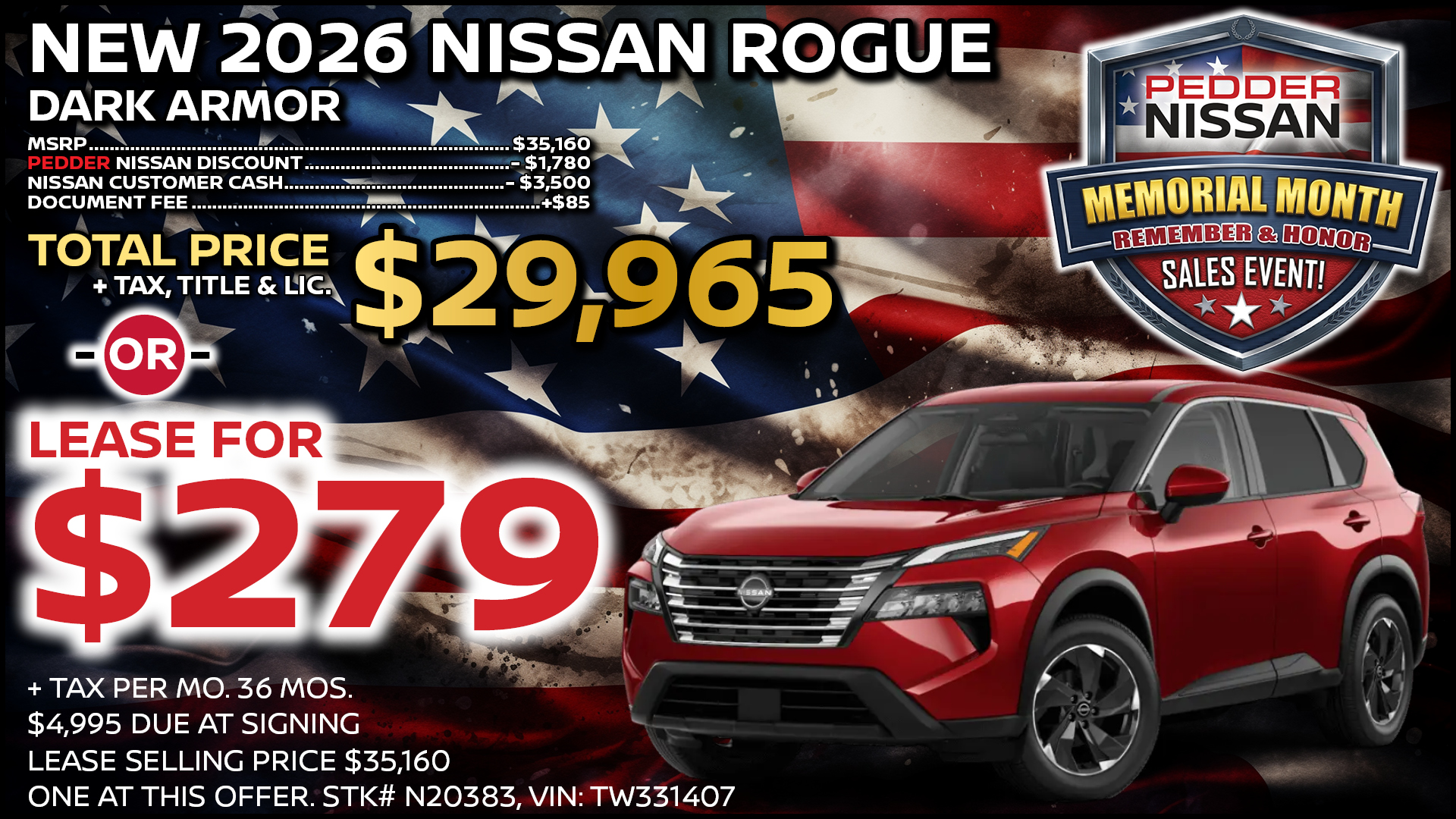 2026 Nissan Rogue Dark Armor Lease Special