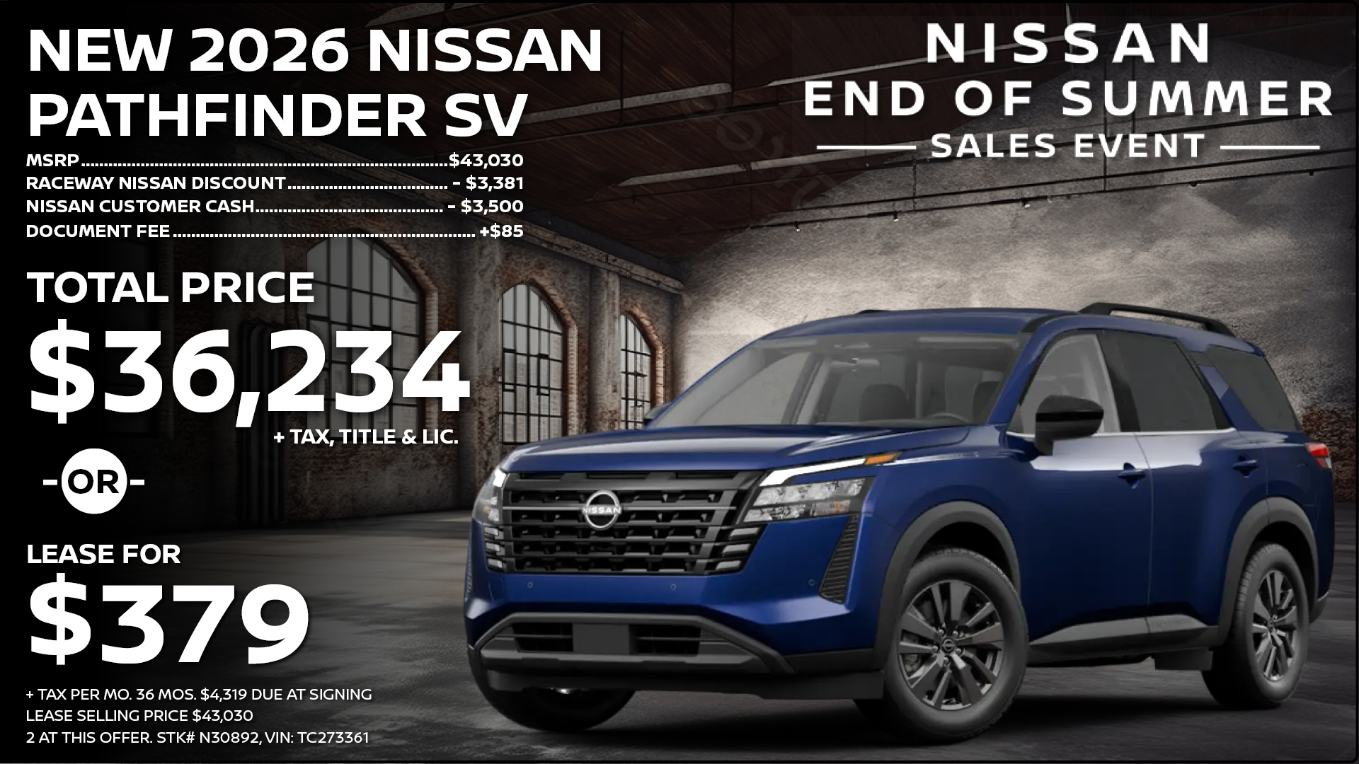 2026 Nissan Pathfinder SV Lease Special