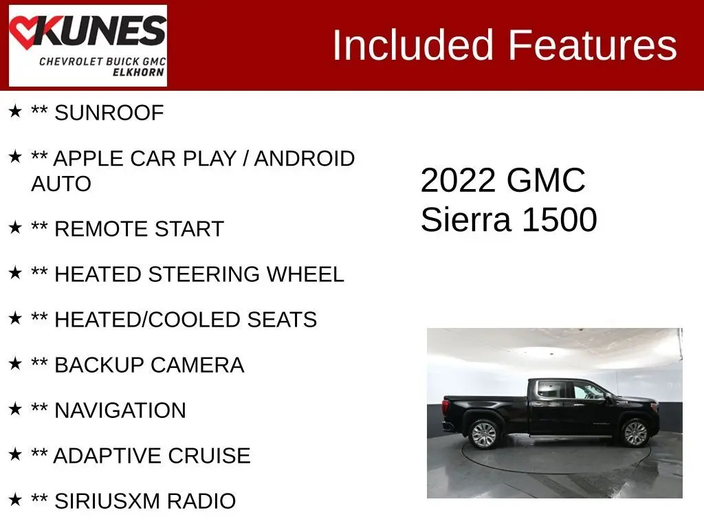 Used 2022 GMC Sierra 1500 Limited Denali with VIN 3GTU9FEL5NG173433 for sale in Elkhorn, WI