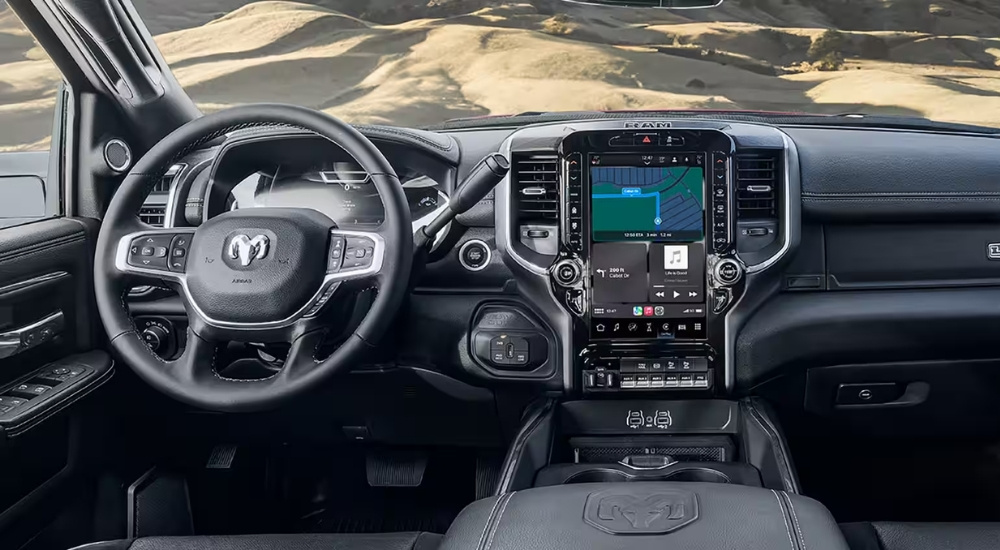 Black interior of a 2025 Ram 2500 Laramie.