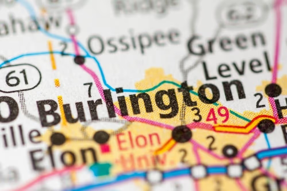Map of the Burlington, NC area