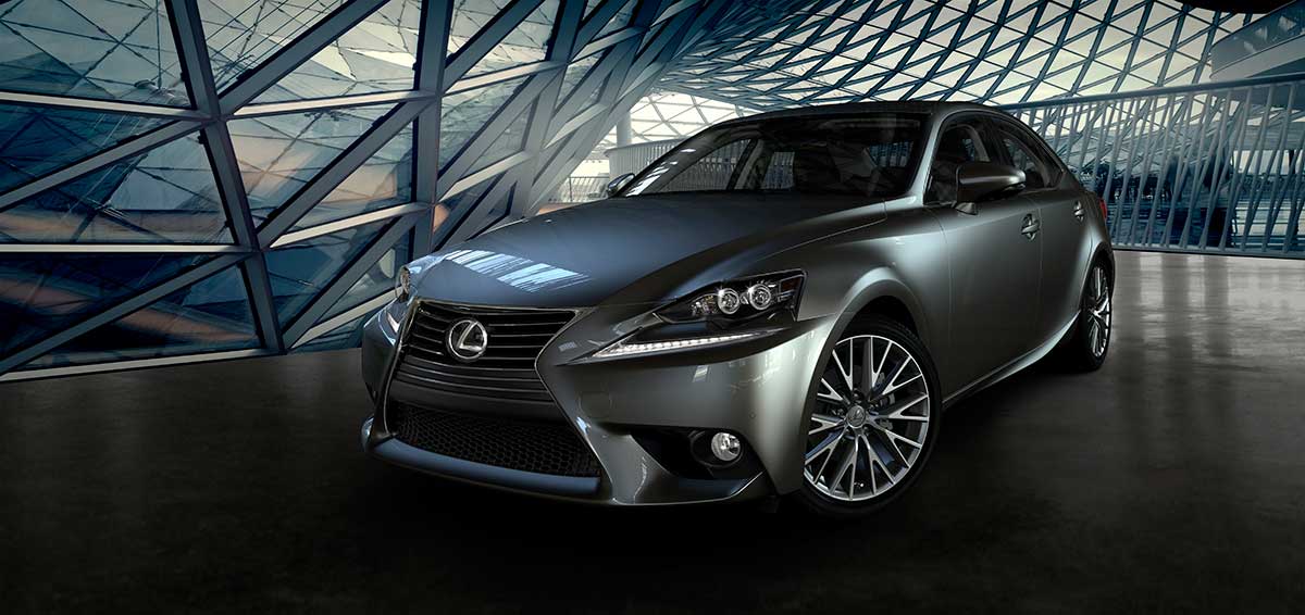 A Lexus driving down the road