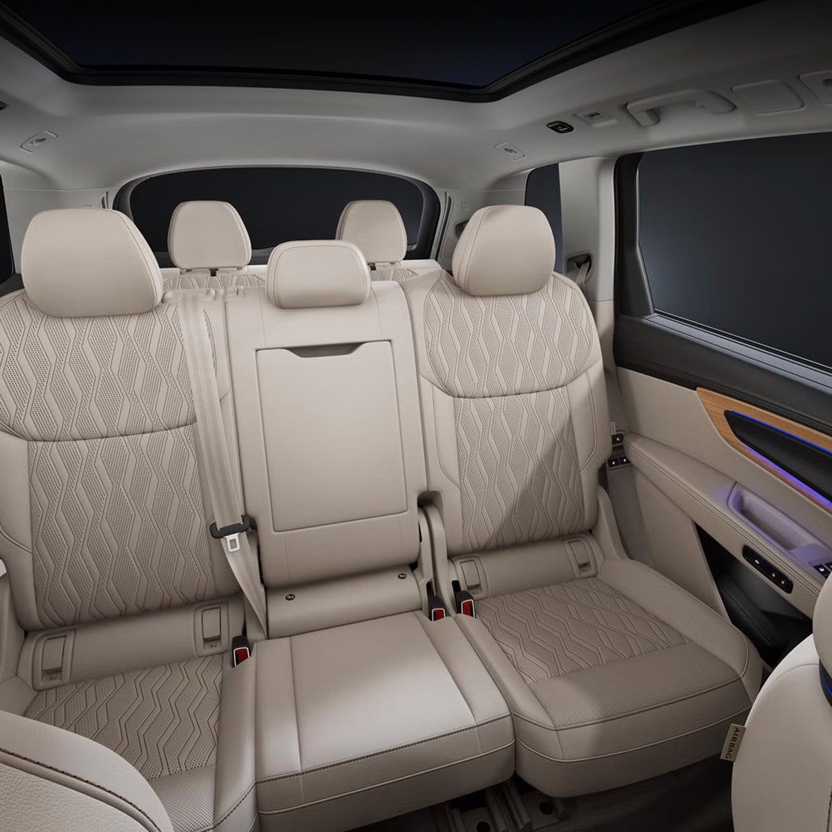 2027 Audi Q7 interior showing a three-across second row and third-row seats