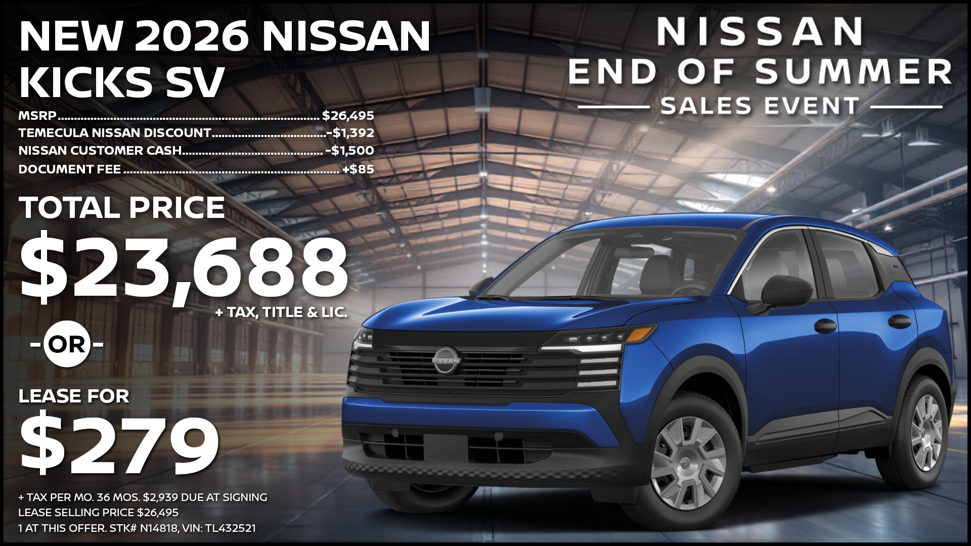 2026 Nissan Kicks SV Lease Special