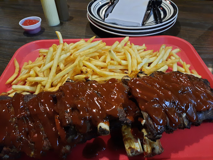 smokey BBQ ribs with fries