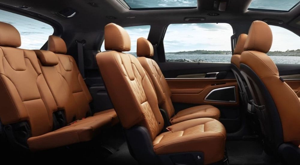 Three-row brown seating in a 2025 Kia Telluride SX Prestige