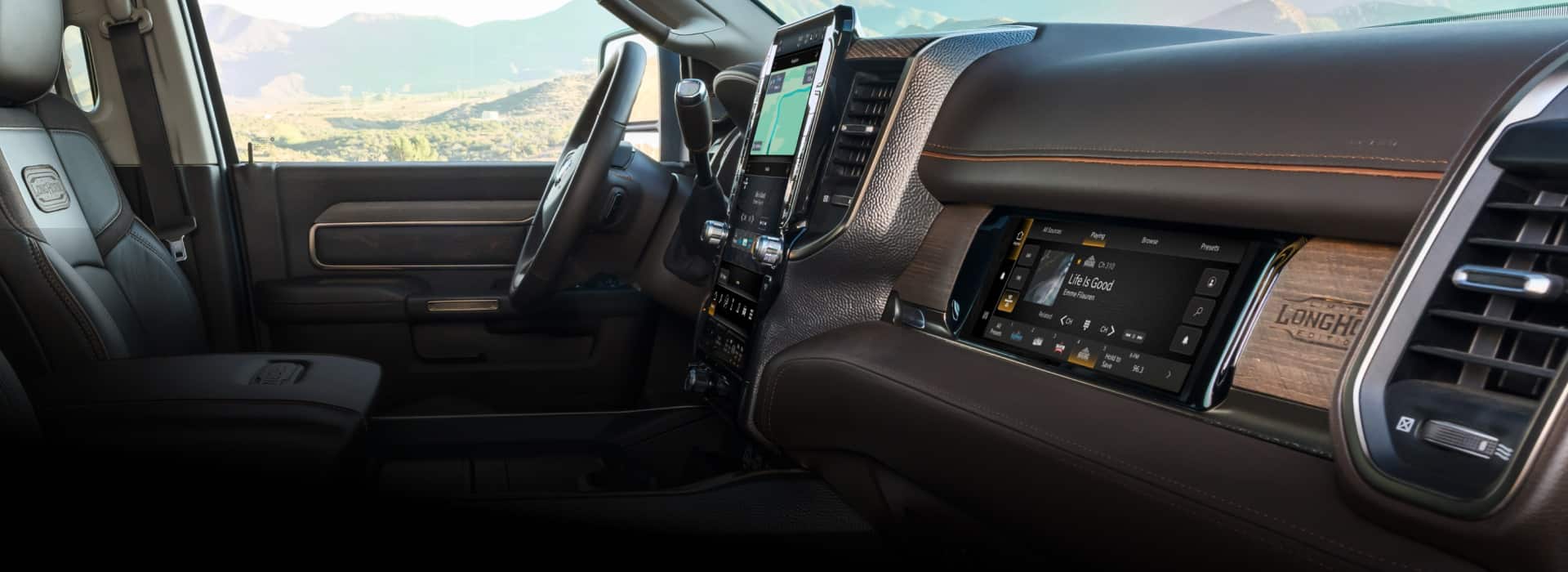Interior of a 2026 RAM 3500 Limited Longhorn; manufacturer image